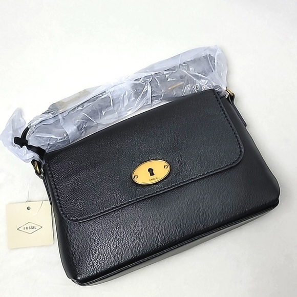 Fossil Gabriella Black Leather Small Flap Crossbody Bag - Picture 3 of 6